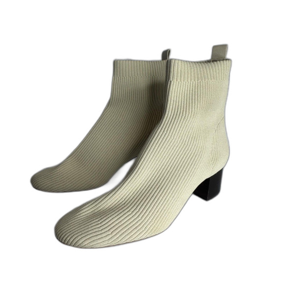 Everlane Glove Boot ReKnit Ankle Boots Womens Size 10 Cream Ribbed Block Heel - Picture 12 of 12